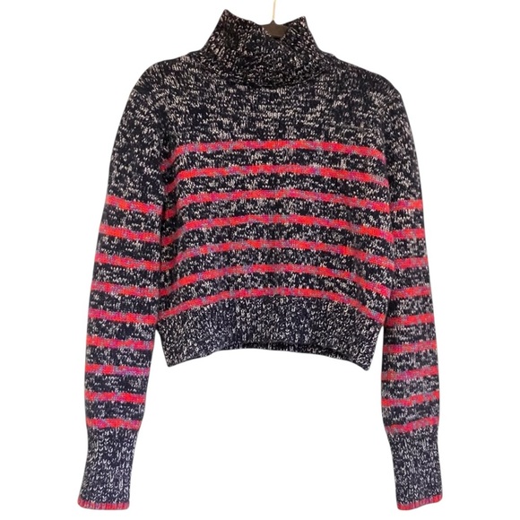 La Ligne Sweaters - La Ligne Mini Marin Cropped High Neck Striped Wool Cashmere Sweater Lg